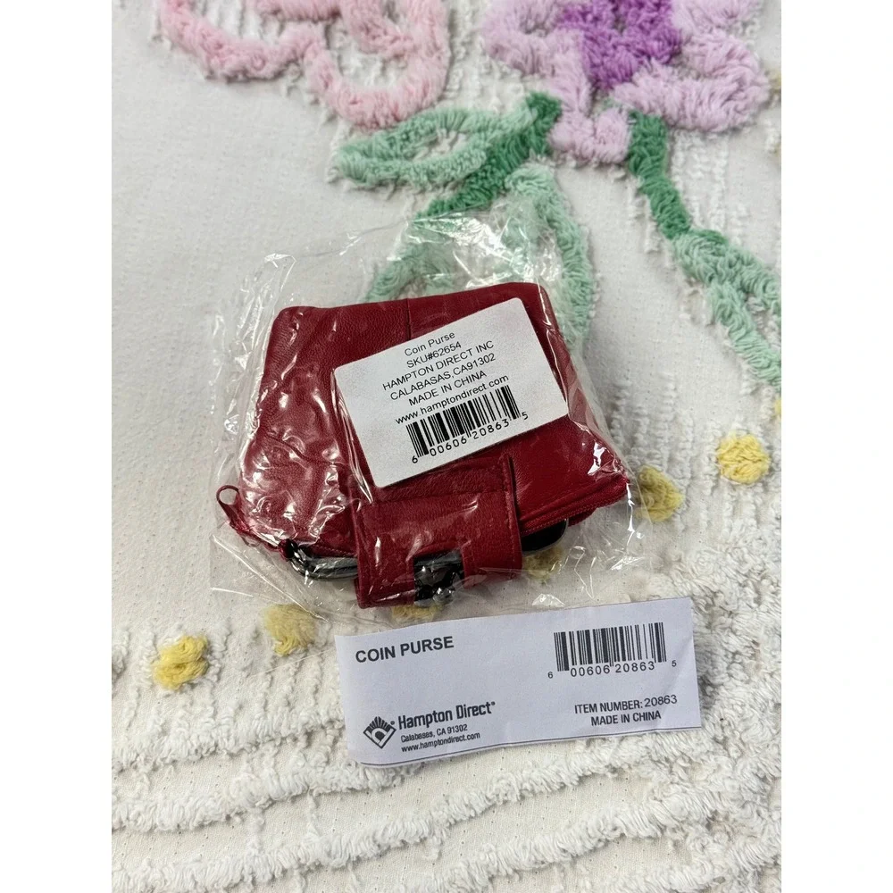 Hampton Direct Red Leather Coin Purse Kiss Lock Multi Pocket Wallet 62654 NEW